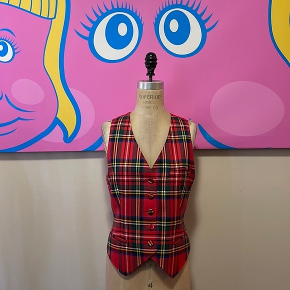 Moschino Jackets & Blazers - Moschino Red Tartan Plaid Wool Vest